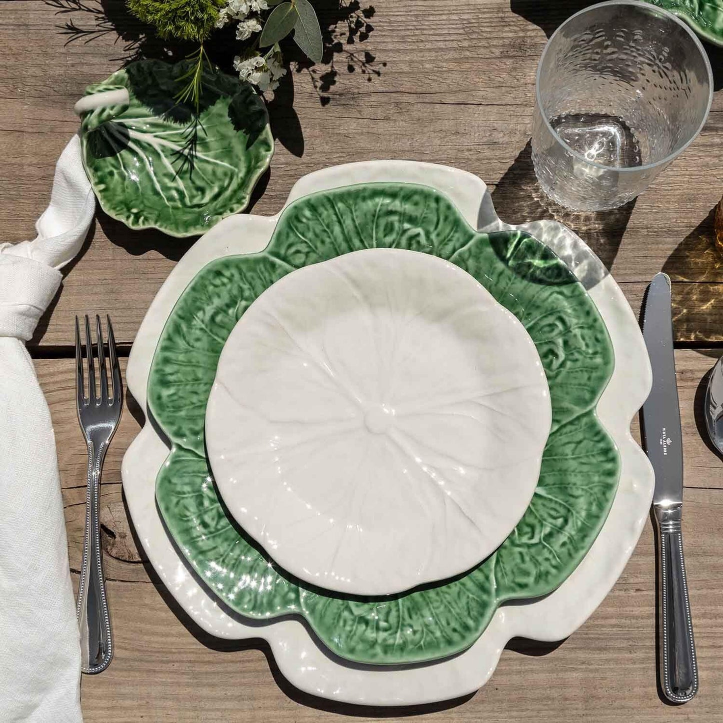 Bordallo Pinheiro Cabbage Green Dinner Plate, Set of 4