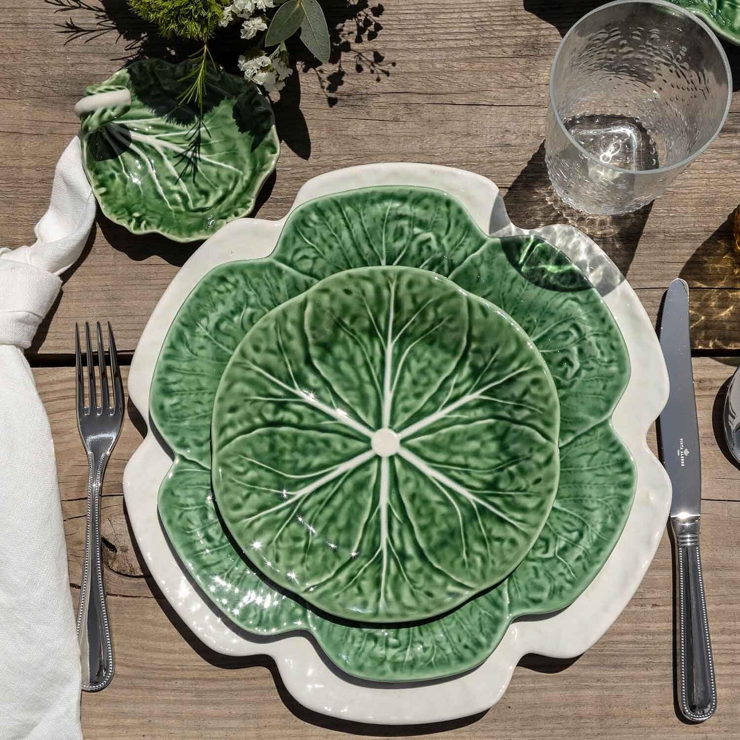Bordallo Pinheiro Cabbage Green Dinner Plate, Set of 4