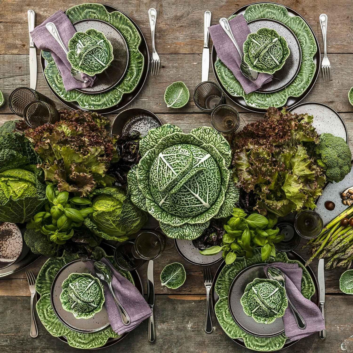 Bordallo Pinheiro Cabbage Green Dinner Plate, Set of 4