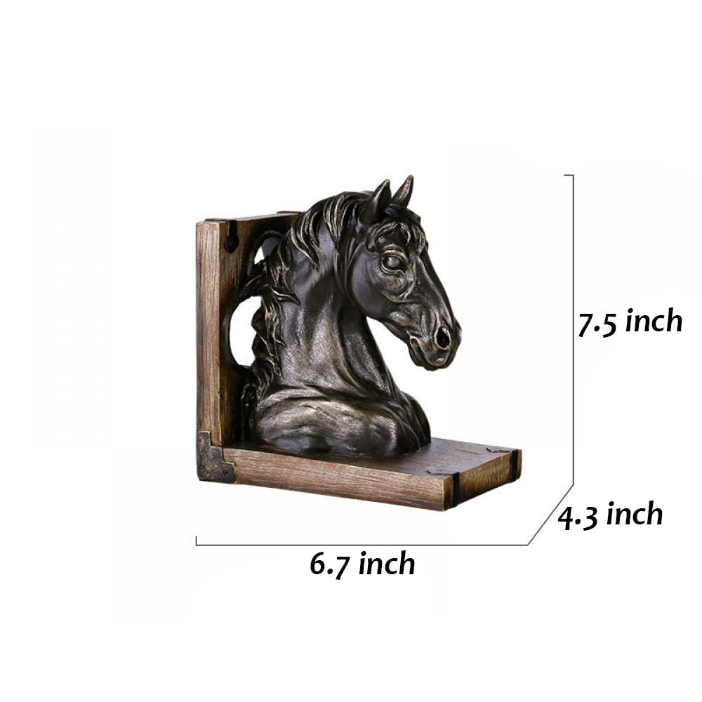 JHNIF A Pair of Resin Animal Bookends. Brown Horse Head Shape