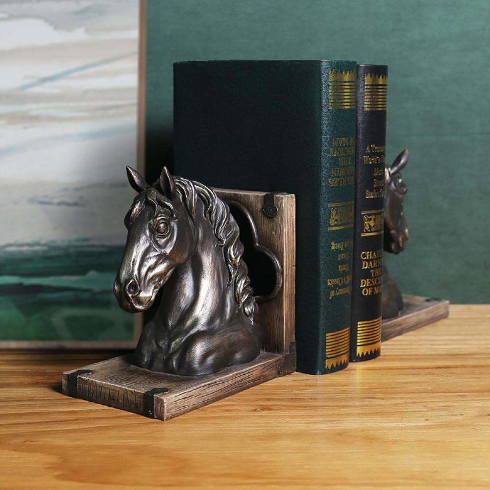 JHNIF A Pair of Resin Animal Bookends. Brown Horse Head Shape