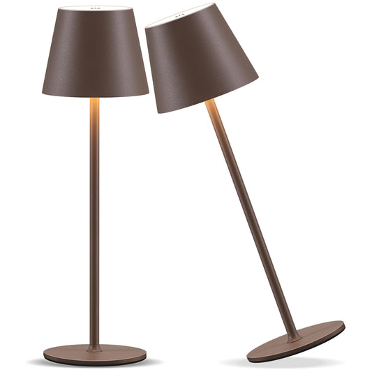 PUSU Cordless Rechargeable Table Lamp Set of 2, 4000mAh Battery Powered LED Desk Lamps, 3 Color Stepless Dimming Up, Portable Table Light Lamp for Bedroom Restaurant Outdoor (Brown)