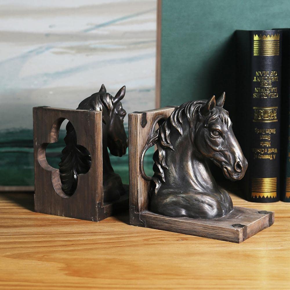 JHNIF A Pair of Resin Animal Bookends. Brown Horse Head Shape