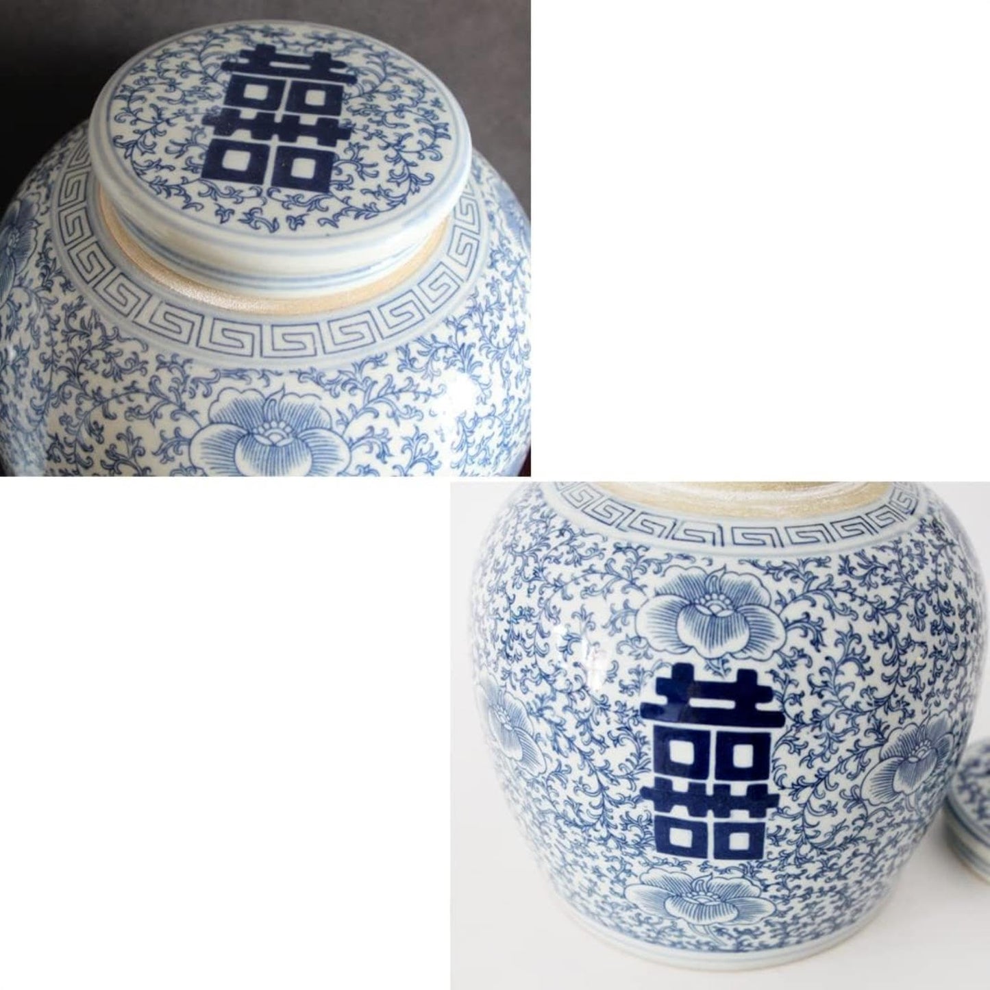BTURYT Antique Style Ceramic Ginger Jar Vase with Lid, Decorative Double Happiness Porcelain Ceramic Covered Jar Vase, China Ming Style, Jingdezhen