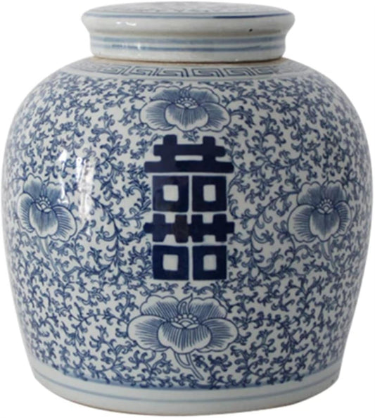BTURYT Antique Style Ceramic Ginger Jar Vase with Lid, Decorative Double Happiness Porcelain Ceramic Covered Jar Vase, China Ming Style, Jingdezhen