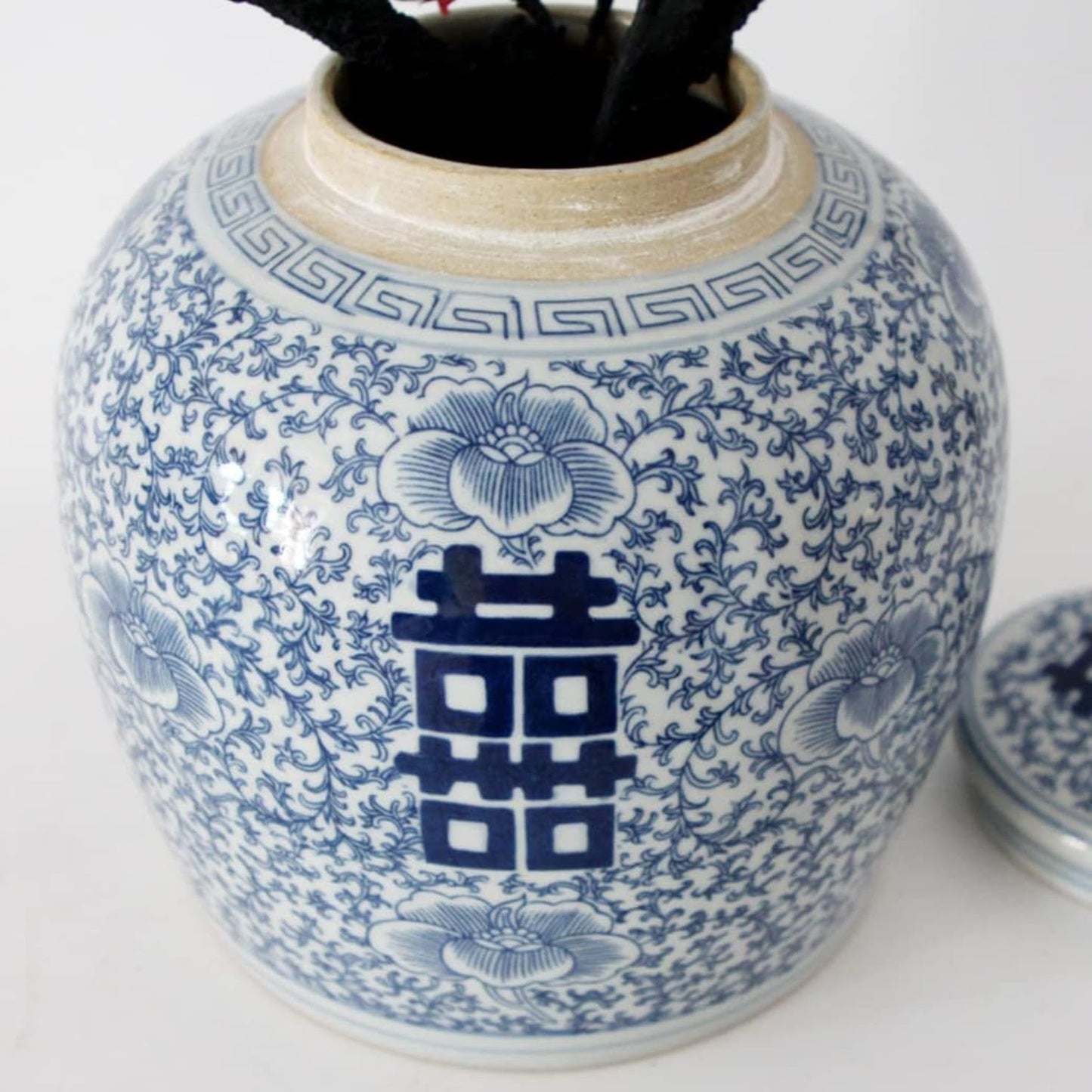 BTURYT Antique Style Ceramic Ginger Jar Vase with Lid, Decorative Double Happiness Porcelain Ceramic Covered Jar Vase, China Ming Style, Jingdezhen