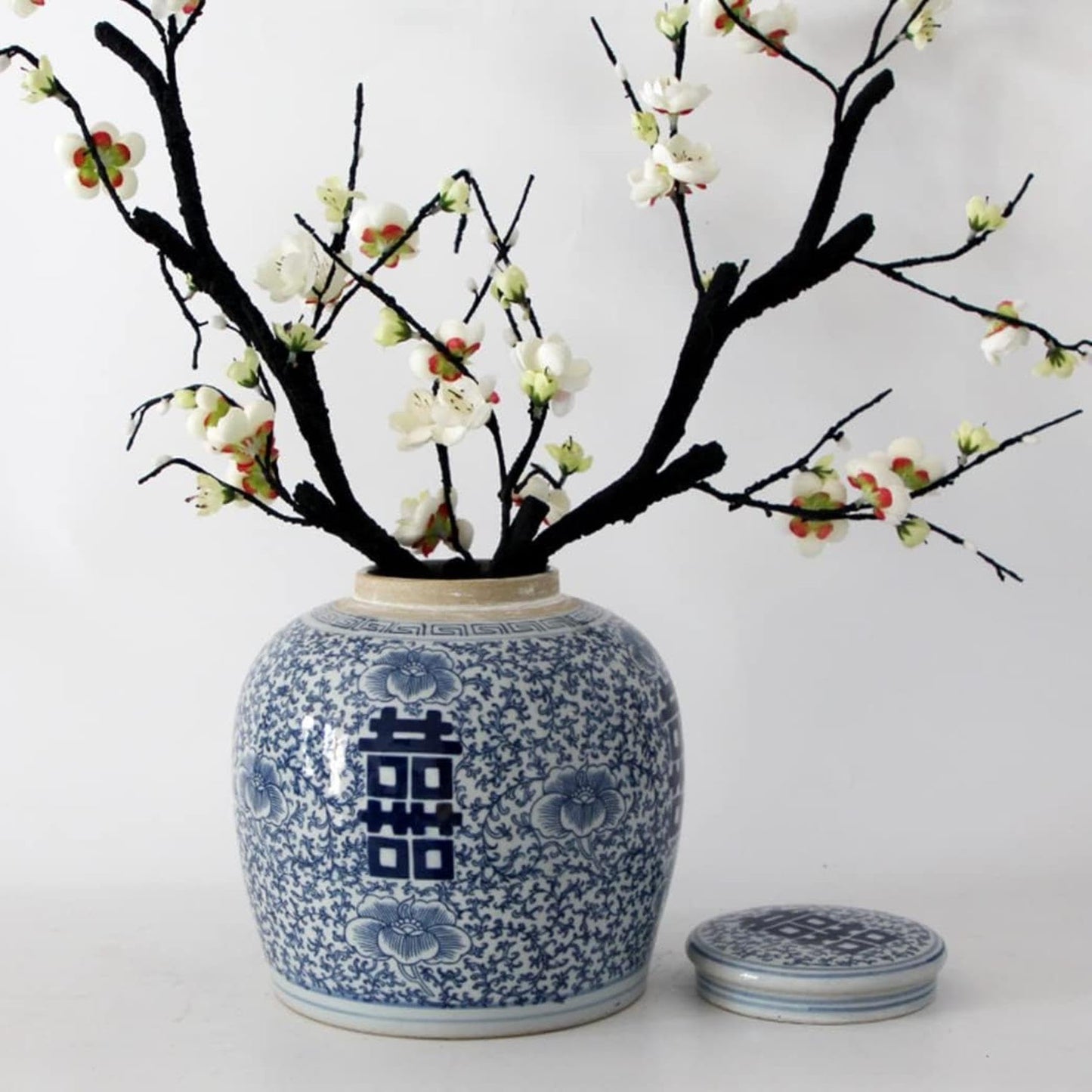 BTURYT Antique Style Ceramic Ginger Jar Vase with Lid, Decorative Double Happiness Porcelain Ceramic Covered Jar Vase, China Ming Style, Jingdezhen