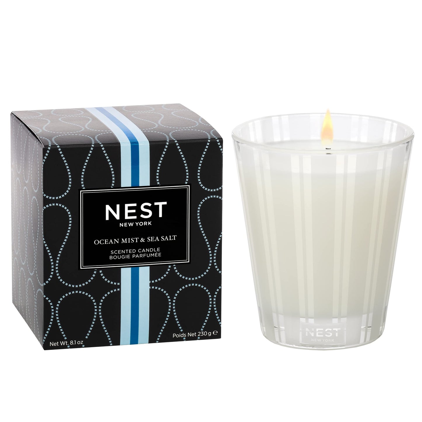 NEST New York Scented Classic Candle, Ocean Mist & Sea Salt - 8.1 oz - Up to 60-Hour Burn Time - Reusable Glass Vessel