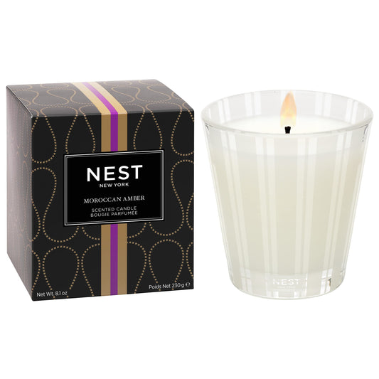 NEST New York Scented Classic Candle, Moroccan Amber - 8.1 oz - Up to 60-Hour Burn Time - Reusable Glass Vessel