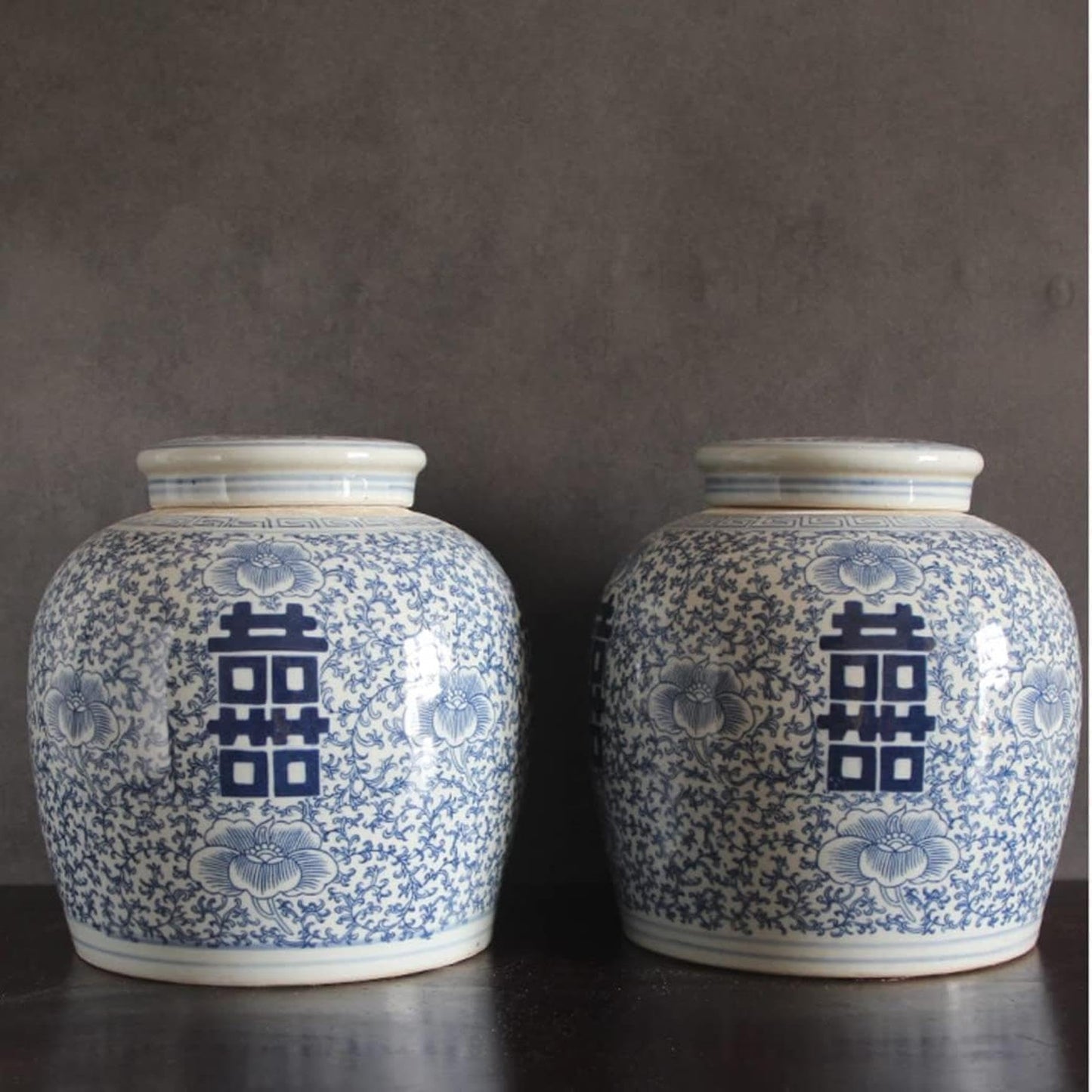 BTURYT Antique Style Ceramic Ginger Jar Vase with Lid, Decorative Double Happiness Porcelain Ceramic Covered Jar Vase, China Ming Style, Jingdezhen