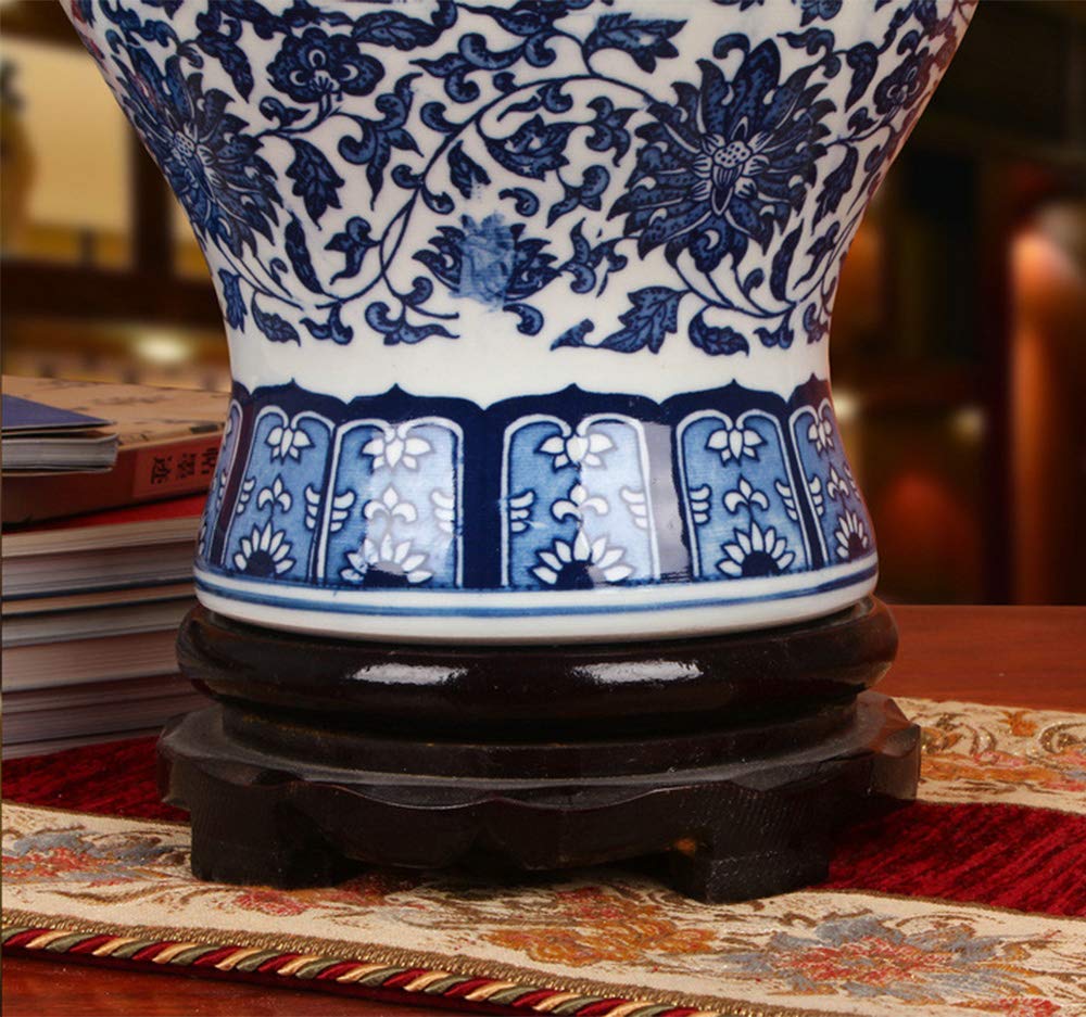 ufengke Jingdezhen Classic Blue and White Porcelain Floral Temple Ginger Jar Vase, China Ming Style,Height 15inch(38cm),Blue,White