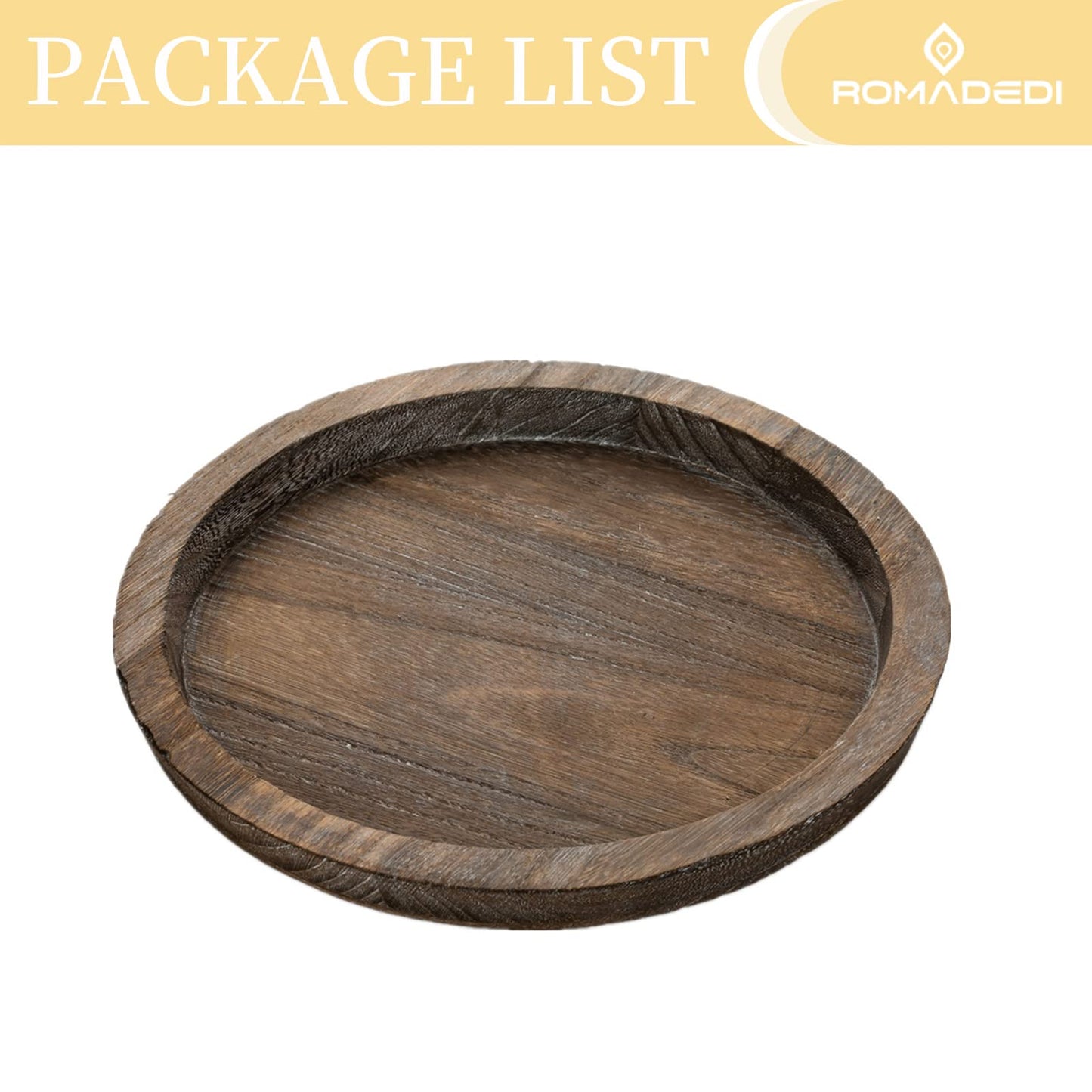 Romadedi Rustic Wooden Tray Candle Holder - Small Wood Decorative Plate Pillar Candle Tray for Farmhouse Kitchen Countertop Bathroom Coffee Table Organizer Home Decor Wedding Centerpiece, 11inch