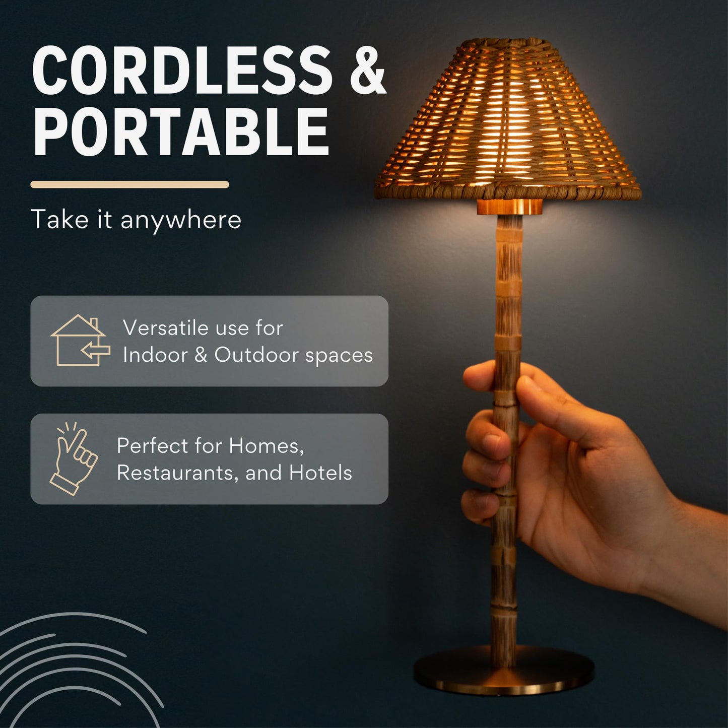 LUXELYKOS Bamboo Cordless LED Table Lamp, Rechargeable Battery, 24-Hour Use, Dimmable Warm Light, Portable Wireless Lamp with Remote for Indoor/Outdoor Use, Home, Patio, Bedroom, Restaurant Décor