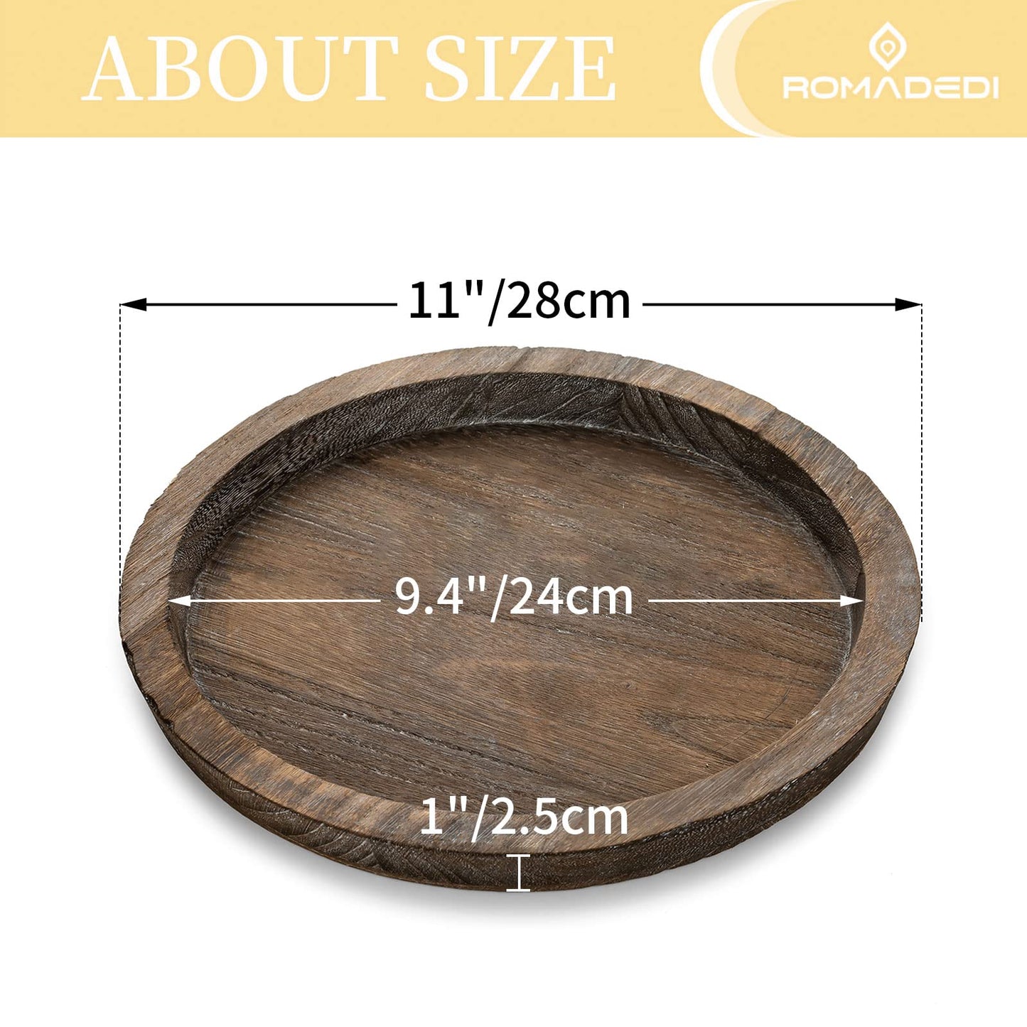 Romadedi Rustic Wooden Tray Candle Holder - Small Wood Decorative Plate Pillar Candle Tray for Farmhouse Kitchen Countertop Bathroom Coffee Table Organizer Home Decor Wedding Centerpiece, 11inch