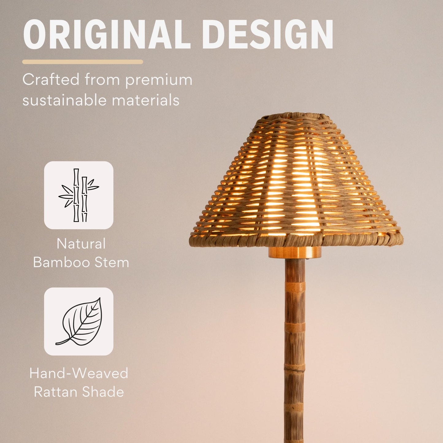 LUXELYKOS Bamboo Cordless LED Table Lamp, Rechargeable Battery, 24-Hour Use, Dimmable Warm Light, Portable Wireless Lamp with Remote for Indoor/Outdoor Use, Home, Patio, Bedroom, Restaurant Décor