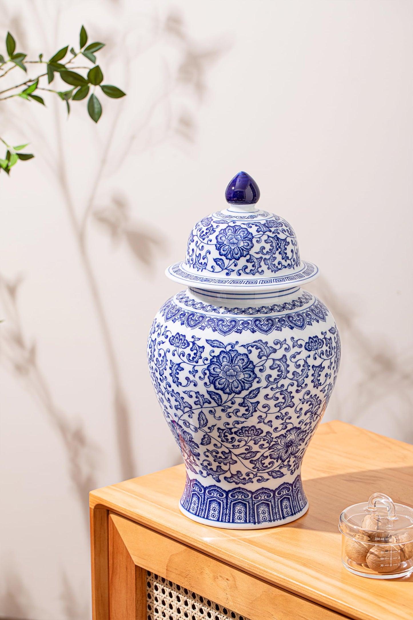 Blue and White Ginger Jars for Home Décor, Chinoiserie Porcelain, Ginger Jar Vase Decor, Good Ideal for Room,Office Decoration,15" H