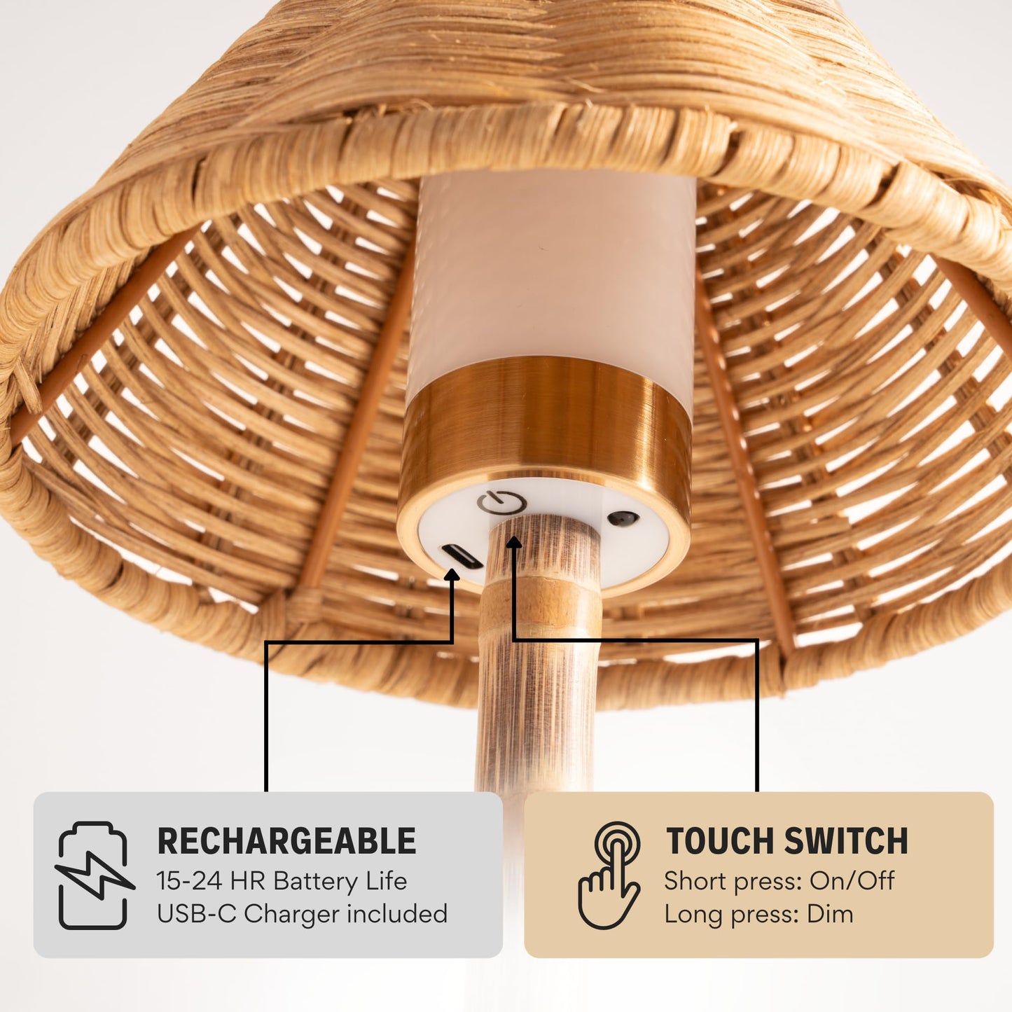 LUXELYKOS Bamboo Cordless LED Table Lamp, Rechargeable Battery, 24-Hour Use, Dimmable Warm Light, Portable Wireless Lamp with Remote for Indoor/Outdoor Use, Home, Patio, Bedroom, Restaurant Décor