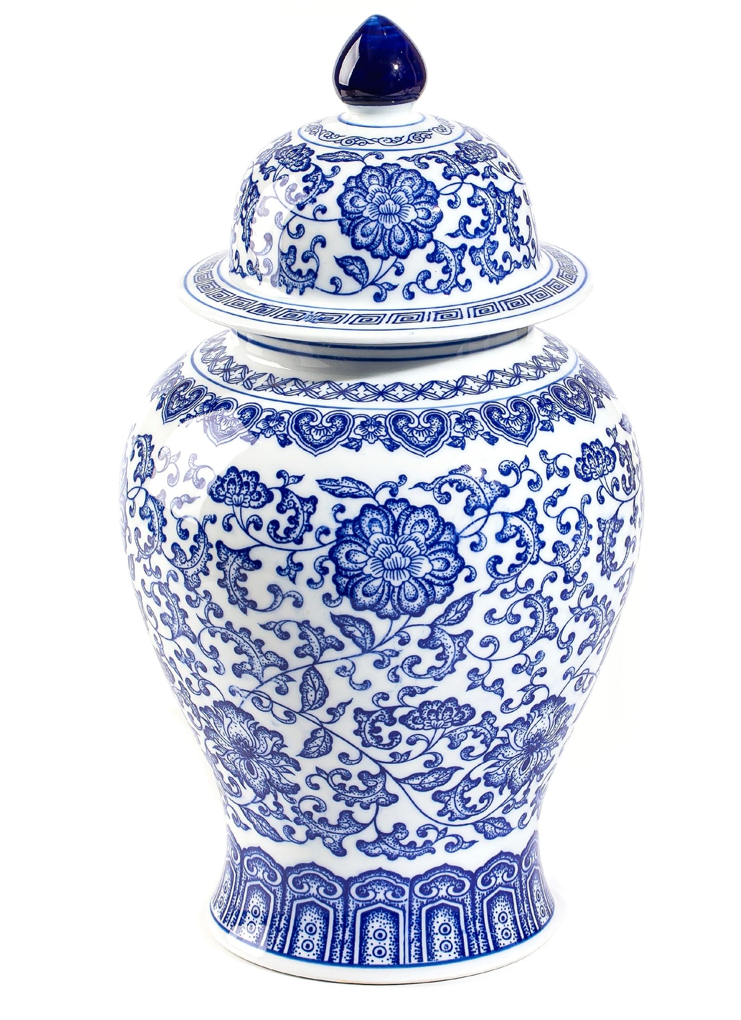 Blue and White Ginger Jars for Home Décor, Chinoiserie Porcelain, Ginger Jar Vase Decor, Good Ideal for Room,Office Decoration,15" H