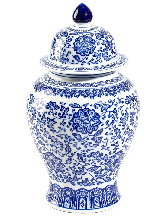 Blue and White Ginger Jars for Home Décor, Chinoiserie Porcelain, Ginger Jar Vase Decor, Good Ideal for Room,Office Decoration,15" H
